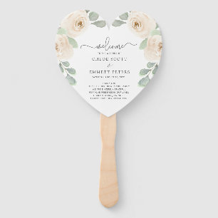 Éventail White Rose Botanical Wedding Programme