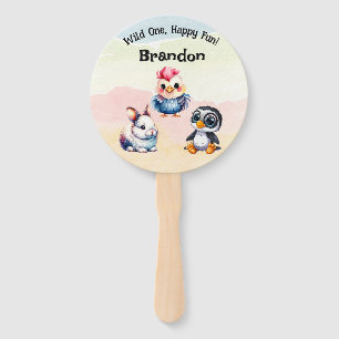 Éventail Wild One Happy Fun Woodland Animaux Aquarelle