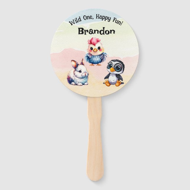 Éventail Wild One Happy Fun Woodland Animaux Aquarelle (Devant)