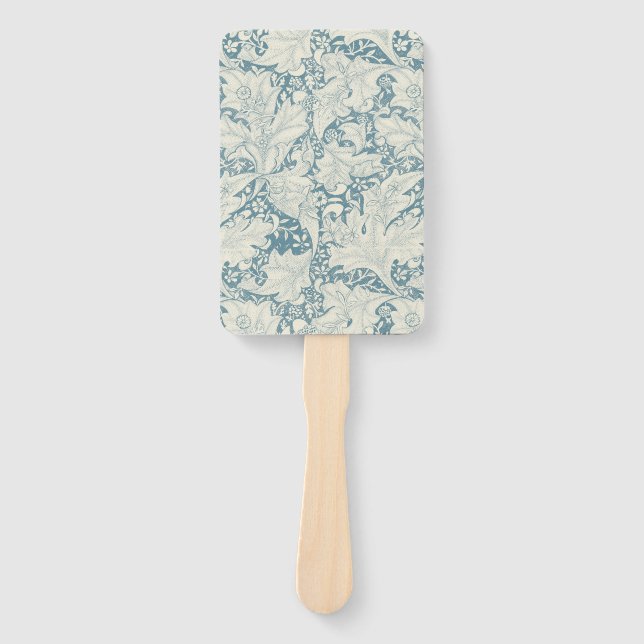 Éventail William Morris Wallflower bleu damas floral (Devant)