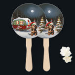 Éventail Winter Dachshund Caravan Christmas Adventure<br><div class="desc">Laissez-vous tenter par la magie d'une nuit d'hiver enneigée alors qu'une caravane glisse gracieusement à travers le paysage illuminé par la lune. La beauté sereine de la neige scintillante et l'éclat enchanteur de la lune créent une scène captivante, promettant une aventure de Noël inoubliable remplie de chaleur, de joie et...</div>