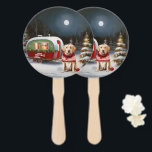 Éventail Winter Labrador Caravan Christmas Adventure<br><div class="desc">Laissez-vous tenter par la magie d'une nuit d'hiver enneigée alors qu'une caravane glisse gracieusement à travers le paysage illuminé par la lune. La beauté sereine de la neige scintillante et l'éclat enchanteur de la lune créent une scène captivante, promettant une aventure de Noël inoubliable remplie de chaleur, de joie et...</div>