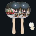 Éventail Winter Rottweiler Caravan Christmas Adventure<br><div class="desc">Laissez-vous tenter par la magie d'une nuit d'hiver enneigée alors qu'une caravane glisse gracieusement à travers le paysage illuminé par la lune. La beauté sereine de la neige scintillante et l'éclat enchanteur de la lune créent une scène captivante, promettant une aventure de Noël inoubliable remplie de chaleur, de joie et...</div>