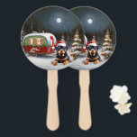 Éventail Winter Rottweiler Caravan Christmas Adventure<br><div class="desc">Laissez-vous tenter par la magie d'une nuit d'hiver enneigée alors qu'une caravane glisse gracieusement à travers le paysage illuminé par la lune. La beauté sereine de la neige scintillante et l'éclat enchanteur de la lune créent une scène captivante, promettant une aventure de Noël inoubliable remplie de chaleur, de joie et...</div>