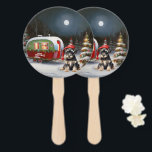 Éventail Winter Schnauzer Caravan Christmas Adventure<br><div class="desc">Laissez-vous tenter par la magie d'une nuit d'hiver enneigée alors qu'une caravane glisse gracieusement à travers le paysage illuminé par la lune. La beauté sereine de la neige scintillante et l'éclat enchanteur de la lune créent une scène captivante, promettant une aventure de Noël inoubliable remplie de chaleur, de joie et...</div>