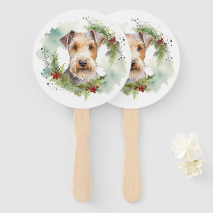 Éventail Wirefox Terrier Festive de Noël Wreath Pup