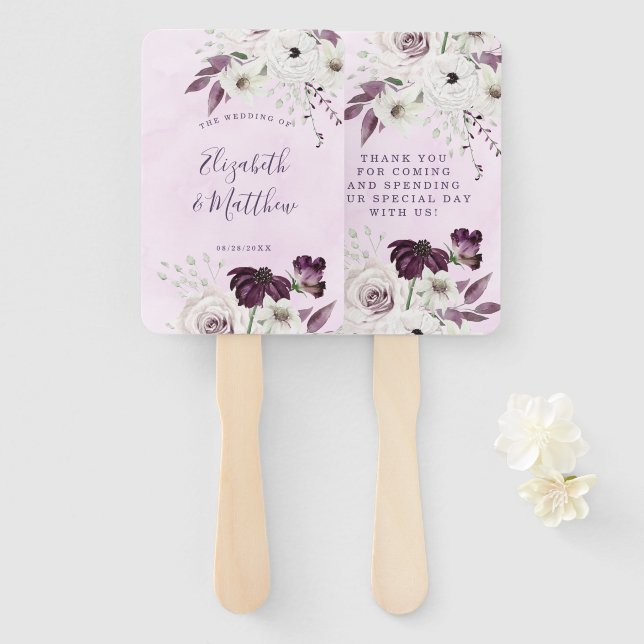 Éventail Wisteria Lavender White Roses Mariage chic (Devant et derrière)