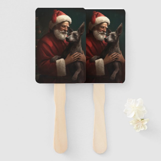 Éventail Xoloitzcuintli avec le Père Noël Fête de Noël (Devant et derrière)