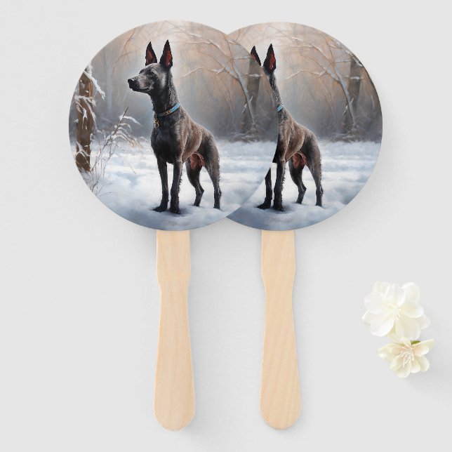 Éventail Xoloitzcuintli Qu'il neige Noël (Devant et derrière)