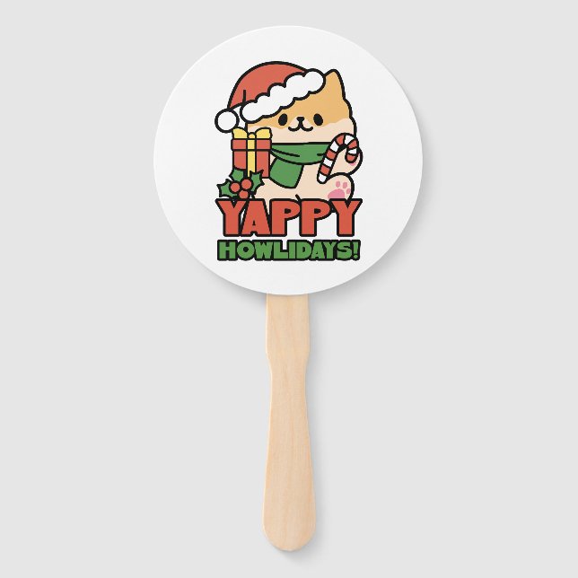 Éventail Yappy Howlidays - Jote Christmas Dog Cartoon (Devant)