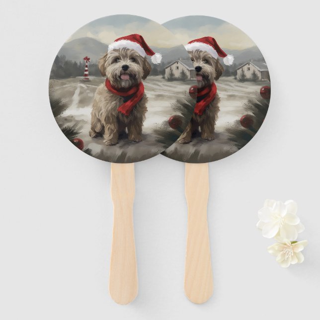 Éventail Yorkipoo Chien dans la neige Noël (Devant et derrière)
