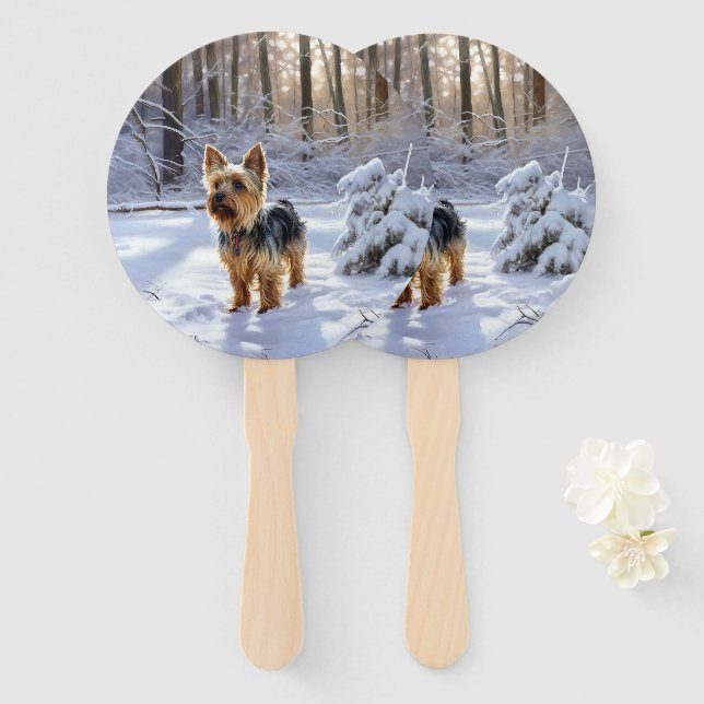Éventail Yorkshire Terrier Laissez-le Neiger Noël (Devant et derrière)