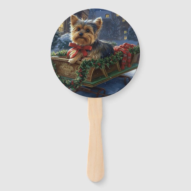 Éventail Yorkshire Terrier Saison de Noël festive (Devant)