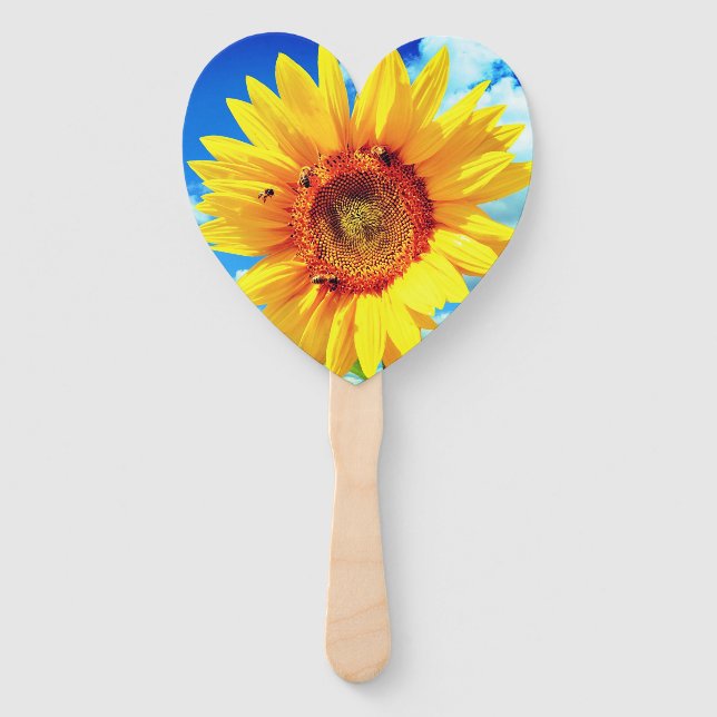 Éventails à main Tournesol et Abeilles (Devant)