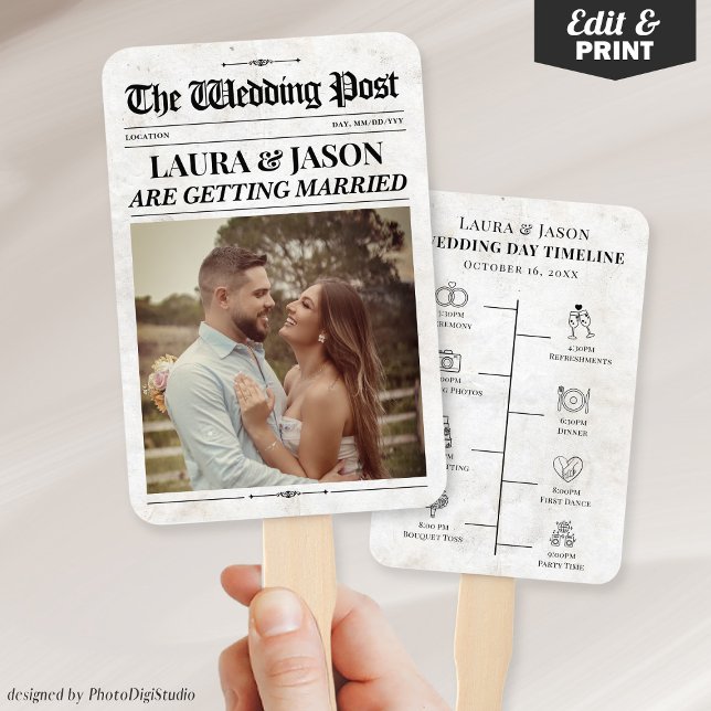 Éventails de journal de mariage, éventails de prog (Wedding Newspaper Hand Fans, Wedding Program Fans)