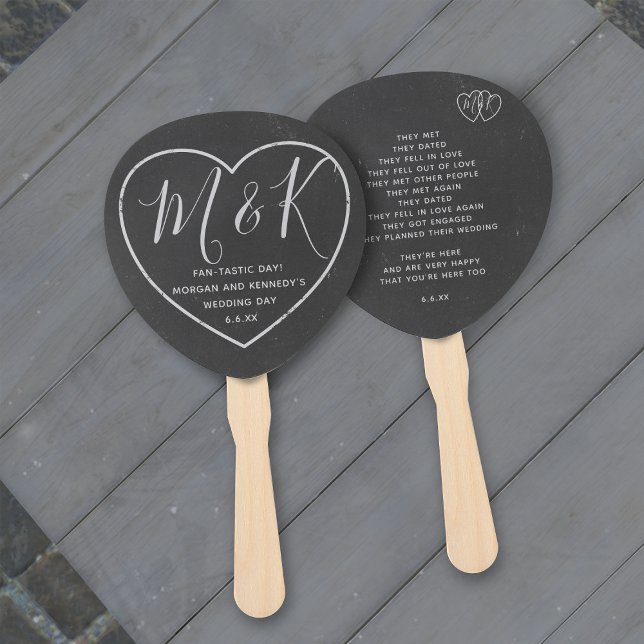 Éventails de mariage monogramme ardoise Cœur Rusti (Something rustic for your chalkboard wedding, a paddle shaped hand fan with space on the reverse)