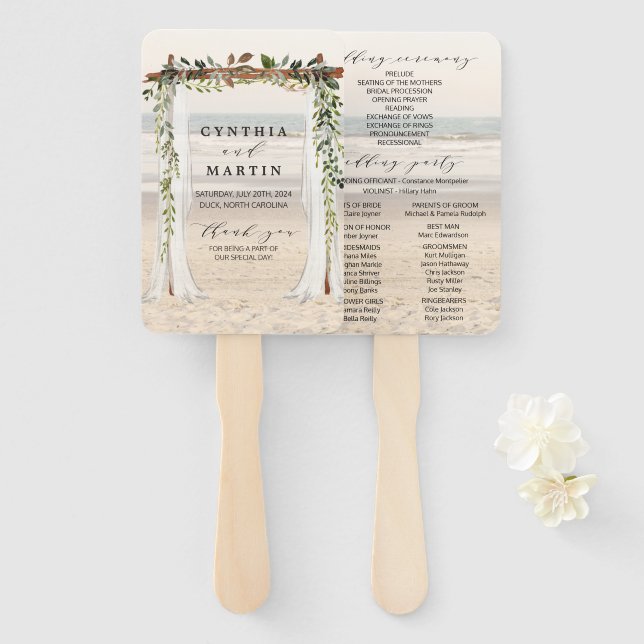 Éventails de plage pour tonnelle de mariage (Devant et derrière)