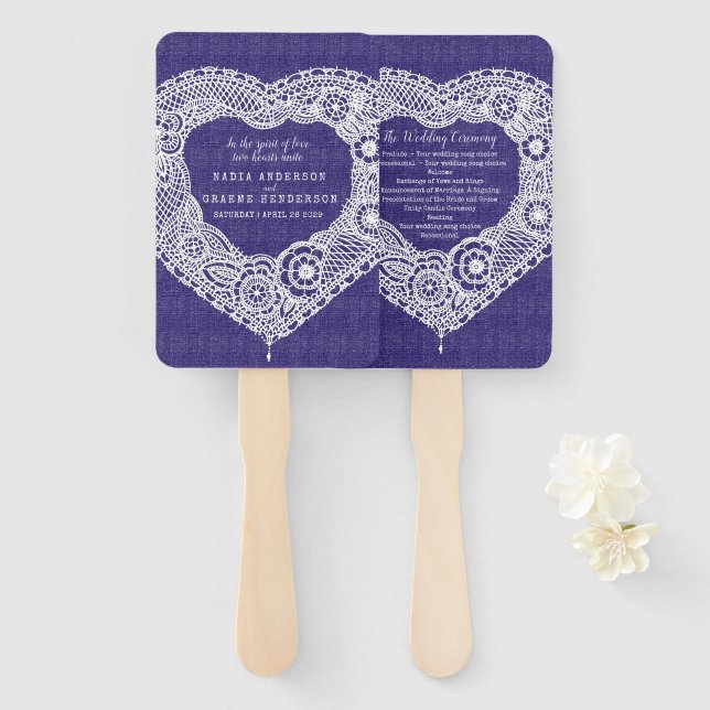 Éventails de programme de mariage en dentelle blan (Devant et derrière)
