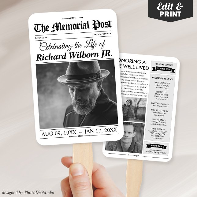 Éventails Mémoriaux, Éventails de Programme de Fun (Memorial Hand Fans, Newspaper Funeral Program Fans)