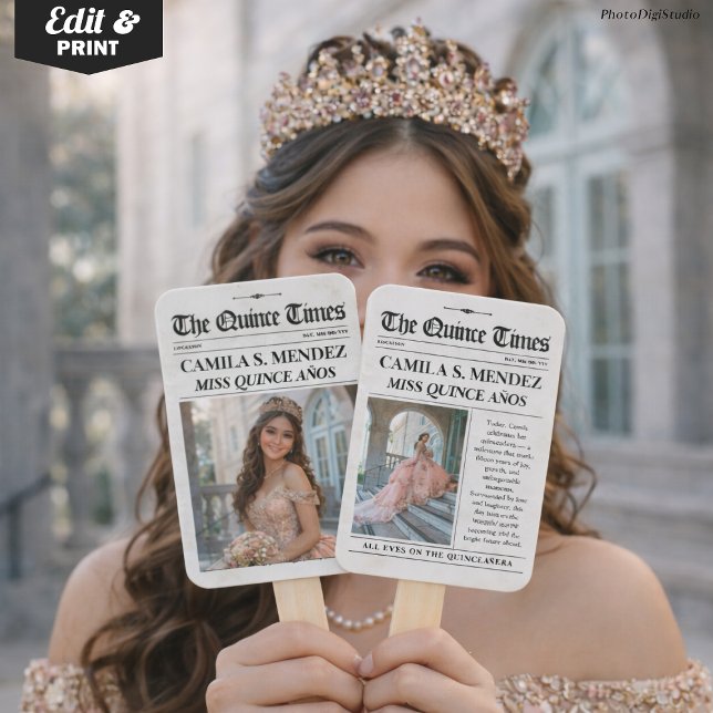 Éventails pour Quinceañera, Journal pour 15 ans d' (Quinceañera Hand Fans, 15th Birthday Newspaper Hand Fan)
