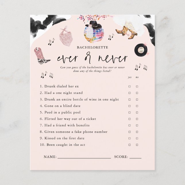 Ever ou Jamais | Jeu de Bachelorette Disco Cowgirl (Devant)
