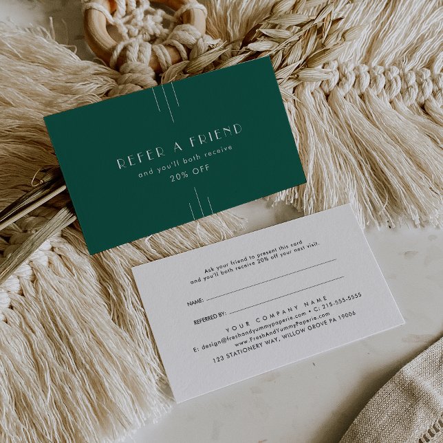 EVERLY Art déco Carte de parrainage Vert émeraude (EVERLY Art Deco Emerald Green Refer A Friend Referral Card)