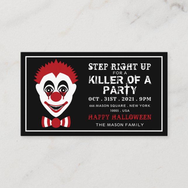 Evil Clown, Halloween Party Ticket Invitation (Devant)