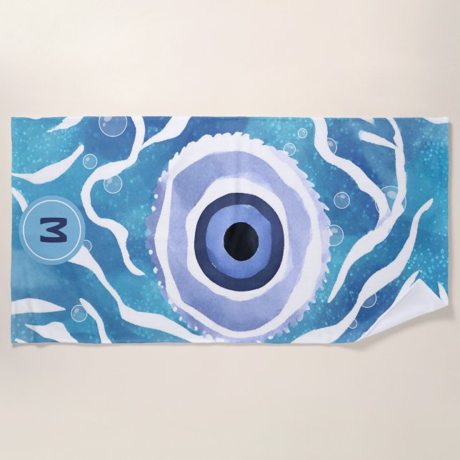 Evil Eye Blue moderne serviette de plage moderne (Devant)