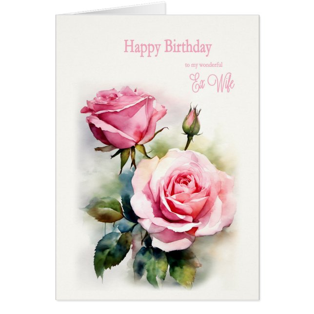Ex Femme Anniversaire Roses Peint Aquarelle (Devant)