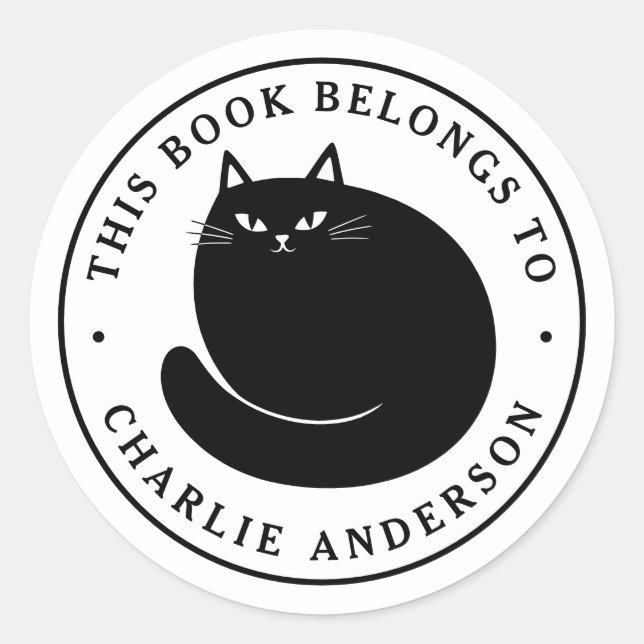 Ex-libris chat noir autocollant pour livre de bibl (Devant)