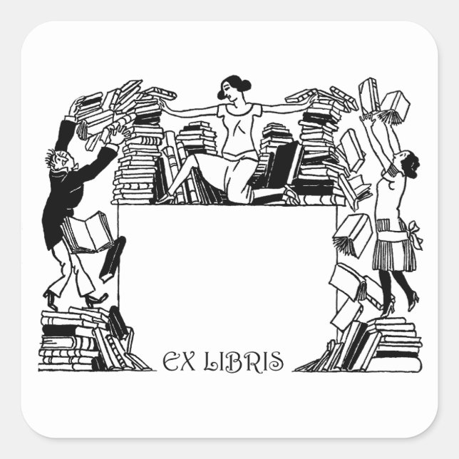 Ex Libris Stacking Books Bookplate Sticker (Devant)