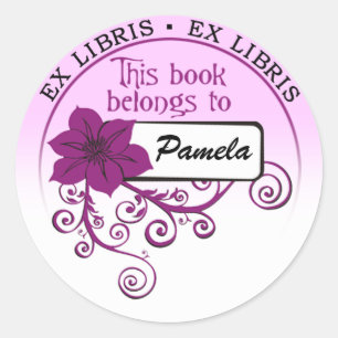 Ex Libris Sticker (fleuri violet & arrière - plan)