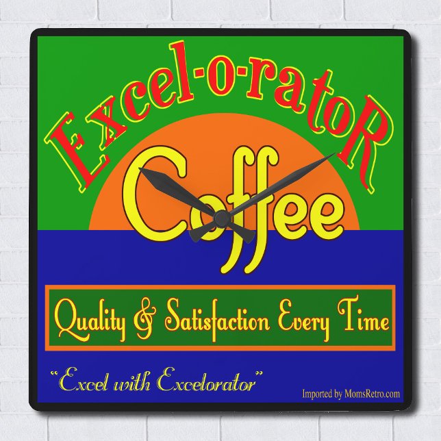 Excel-o-rator Café Horloge Murale Drôle Rétro (Excel-o-rator Coffee Funny Retro Square Wall Clock)