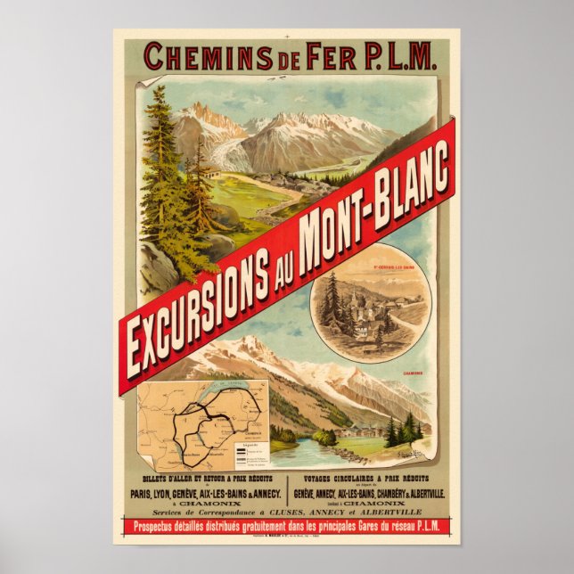Excursions au Mont-Blanc Poster vintage 1889 (Devant)