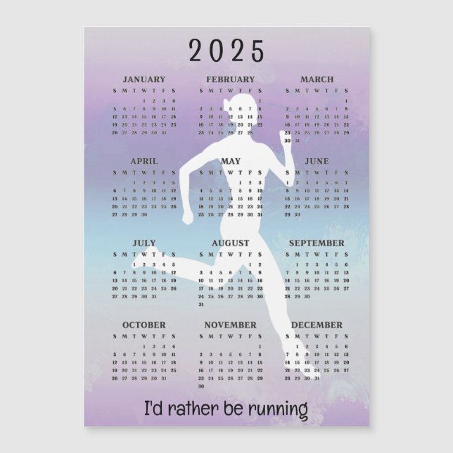 Exécution de Jogging 2025 Calendrier Carte magnéti (Devant)