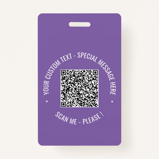 Exemple de badge de code QR avec du texte personna (Devant)