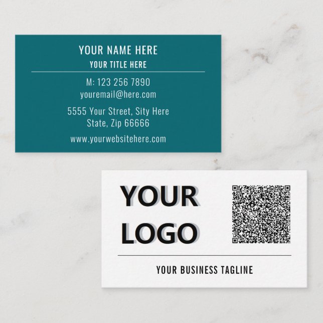 Exemple de carte de visite avec logo et code QR (Devant / Derrière)