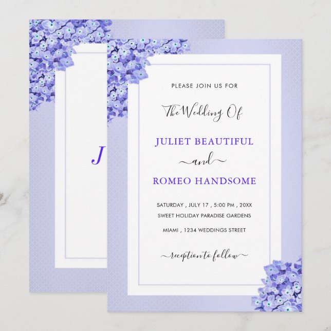 Exemple de carton d'invitation de mariage aux fleu (Devant / Derrière)