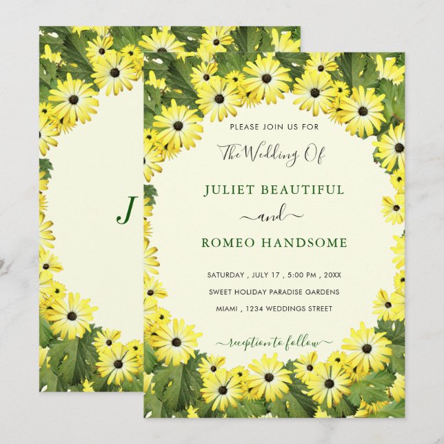 Exemple de carton d'invitation de mariage Feuilles (Devant / Derrière)