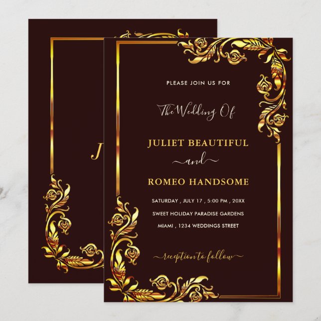 Exemple de Cartons d'Invitation de Mariage à Cadre (Devant / Derrière)