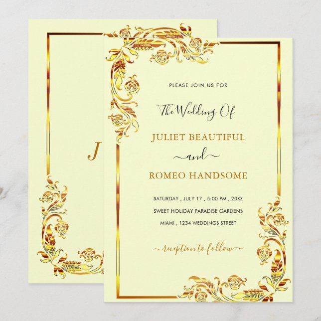 Exemple de Cartons d'Invitation de Mariage à Cadre (Devant / Derrière)