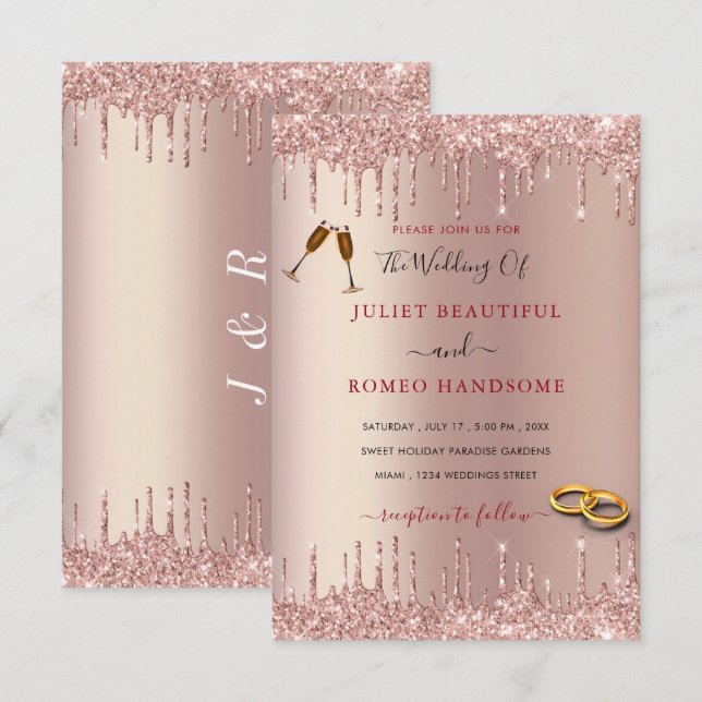 Exemple de Cartons d'Invitation de Mariage Paillet (Devant / Derrière)