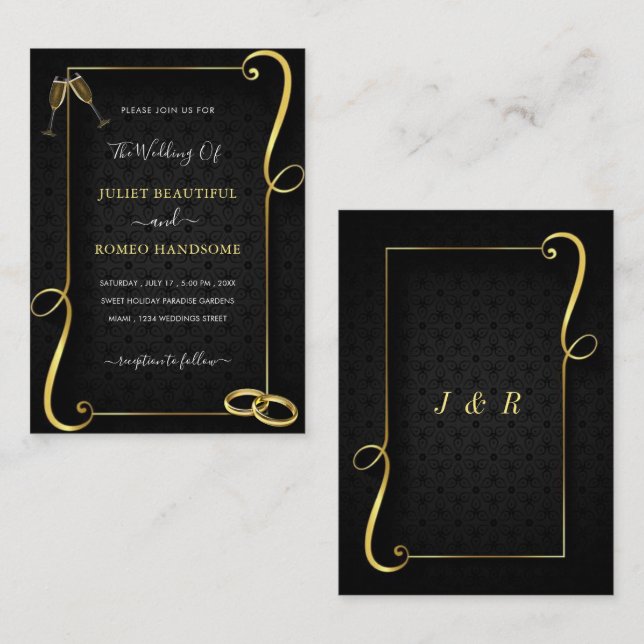 Exemple de Faire-part de mariage encadrée en noir  (Devant / Derrière)