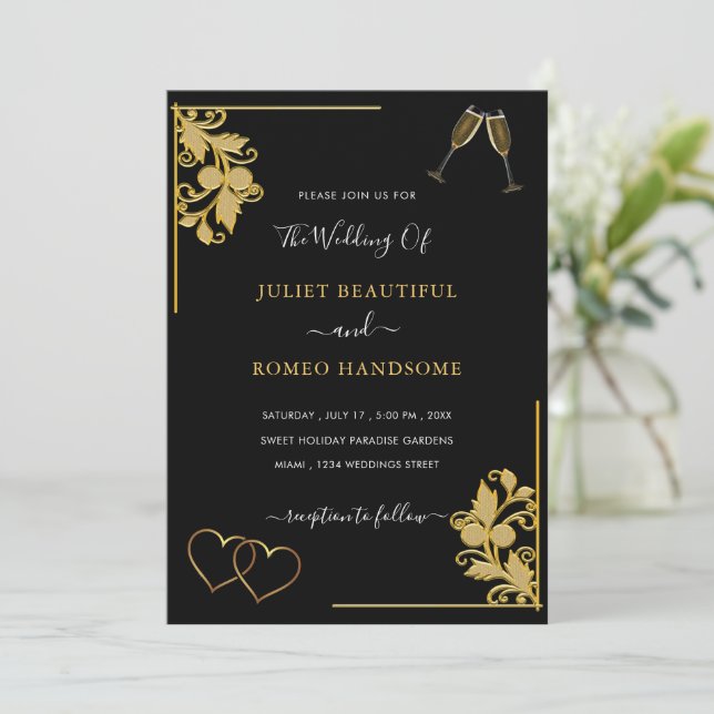 Exemple de Faire-part de mariage noir et or (Debout devant)