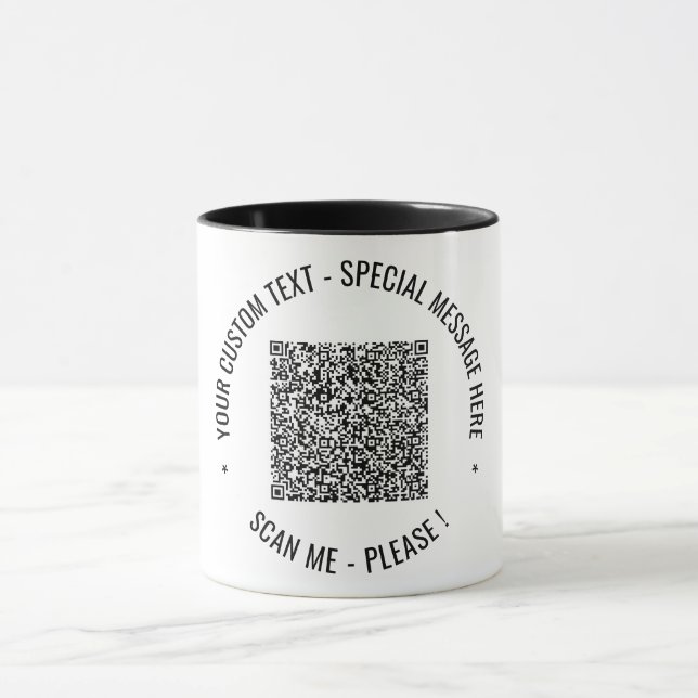 Exemple de mug à café avec QR Code et texte person (Centre)