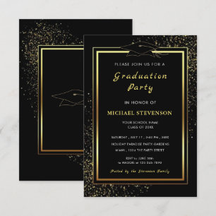 Exemple d'invitation à la graduation noire et or
