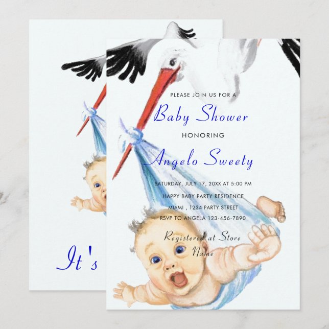 Exemple d'invitation à une baby shower avec une ci (Devant / Derrière)
