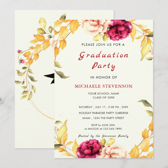 Exemple d'invitations de remise de diplôme encadré (Devant / Derrière)
