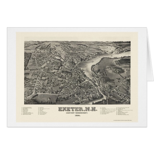 Exeter, carte panoramique de NH - 1884 (Devant horizontal)
