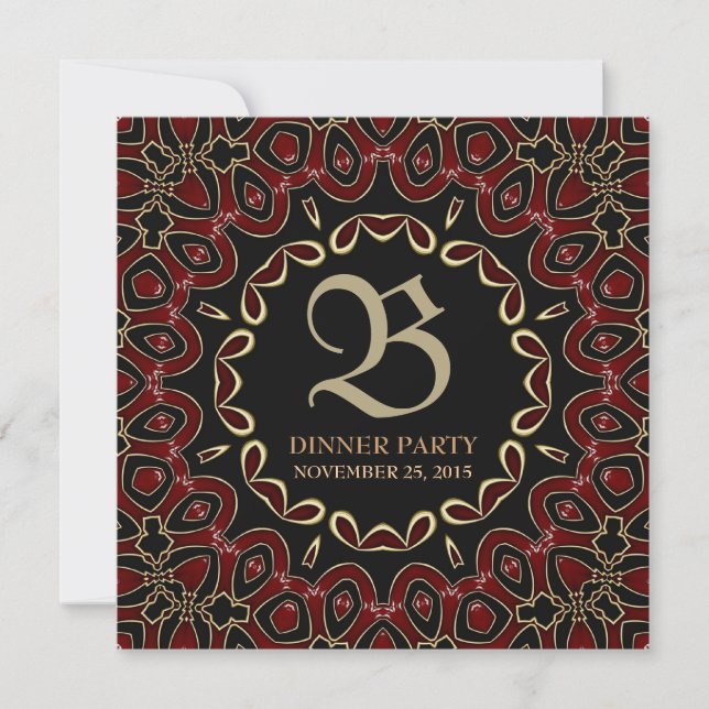 Exotic Red Gold Dinner Party Stylish Invitation (Devant)